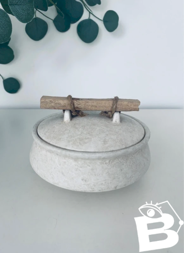 Pot Couvert Céramique Anthropologie Style Bohème Bois et Jute