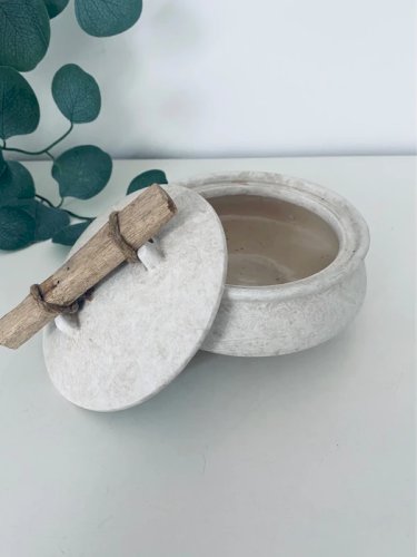 Pot Couvert Céramique Anthropologie Style Bohème Bois et Jute
