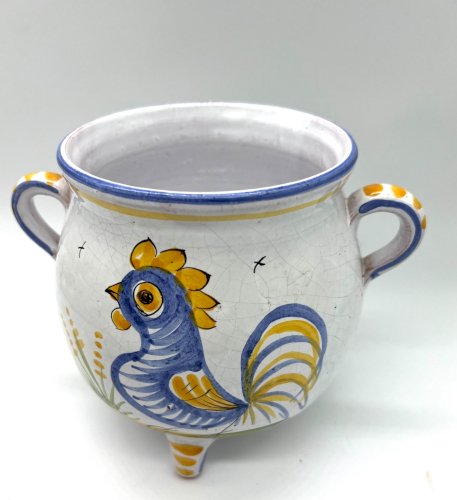 Pot couvert en faïence décor rustique – motif coq – XXe siècle