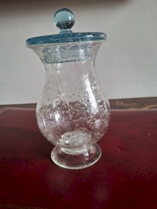 Bubble glass covered jar from Biot, candy jar for deserving children.
