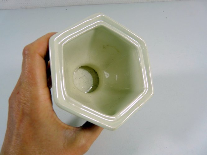 Pot couvert hexagonale faience Delft & métal argenté poinçon orfèvre H. Hooykaas