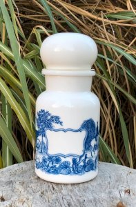 Pot d apothicaire rétro vintage blanc et bleu en opaline