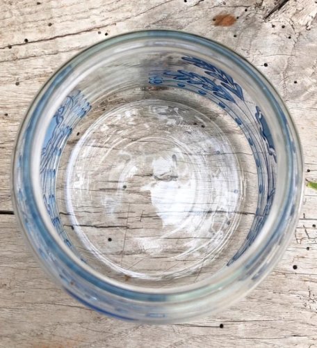 Pot en verre vintage motifs bleus