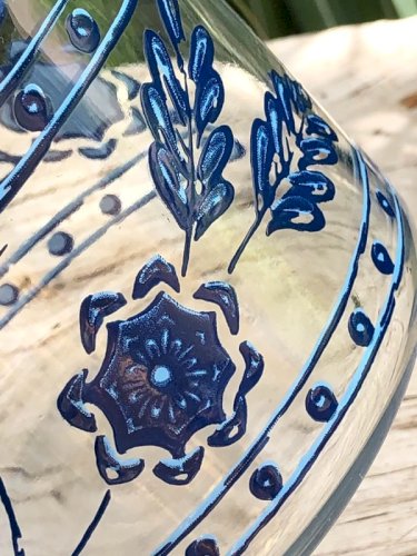 Pot en verre vintage motifs bleus