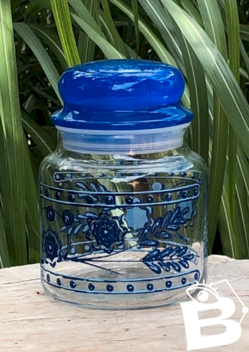 Pot en verre vintage motifs bleus