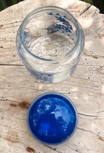 Pot en verre vintage motifs bleus