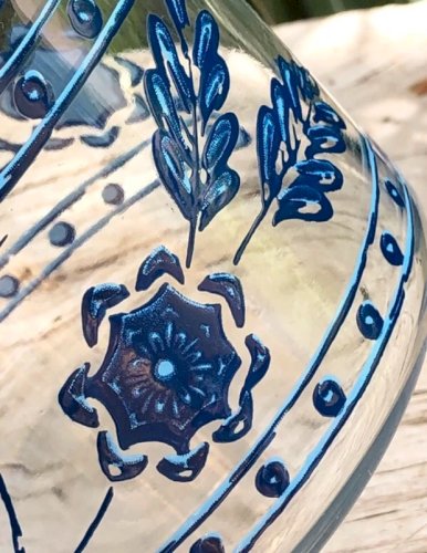 Pot en verre vintage motifs bleus