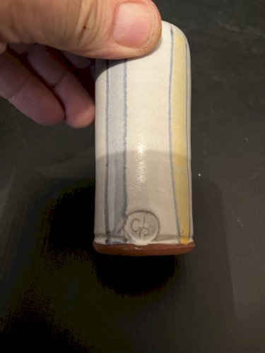 Pot et vase terre cuite émaillé à rayures signature à identifier GB artisanat