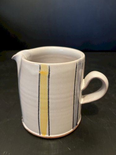 Pot et vase terre cuite émaillé à rayures signature à identifier GB artisanat