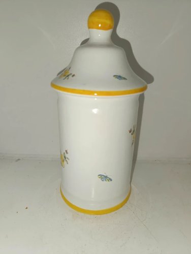 pot style apothicaire decor floral signé poterie a la chapelle des pots en bon etat