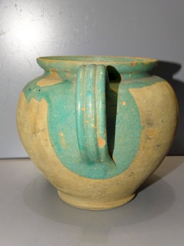 -POT TERRE CUITE VERNISSEE VERTE LA CHAPELLE DES POTS XIX/XXe POT à MIEL    D