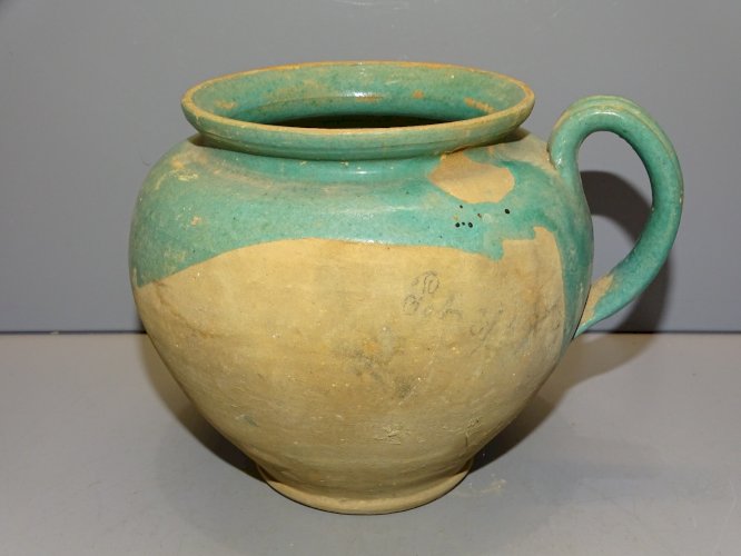 -POT TERRE CUITE VERNISSEE VERTE LA CHAPELLE DES POTS XIX/XXe POT à MIEL    D