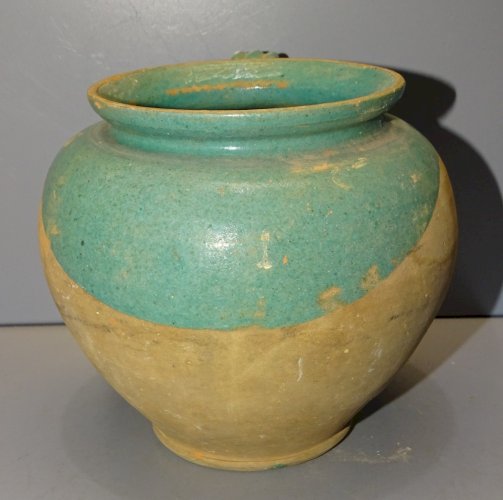 -POT TERRE CUITE VERNISSEE VERTE LA CHAPELLE DES POTS XIX/XXe POT à MIEL    D