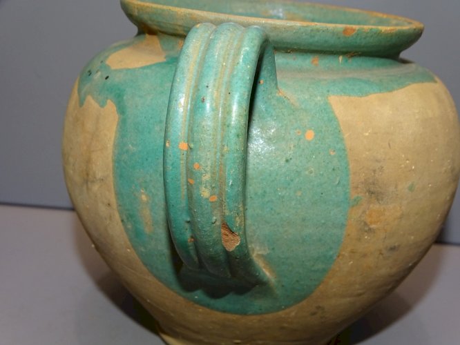 -POT TERRE CUITE VERNISSEE VERTE LA CHAPELLE DES POTS XIX/XXe POT à MIEL    D