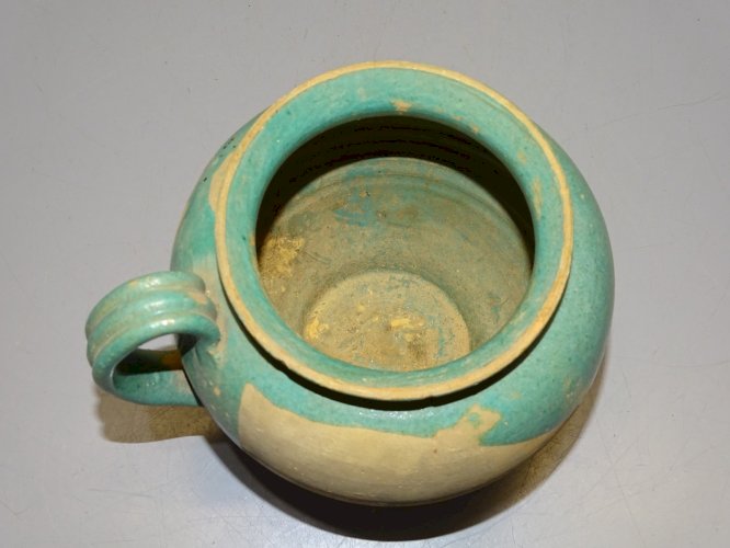 -POT TERRE CUITE VERNISSEE VERTE LA CHAPELLE DES POTS XIX/XXe POT à MIEL    D