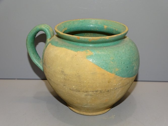 -POT TERRE CUITE VERNISSEE VERTE LA CHAPELLE DES POTS XIX/XXe POT à MIEL    D