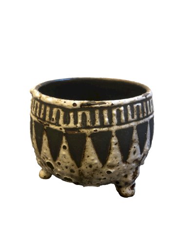 Pot tripode en céramique  forme marmite façon lave décor géométrique vintage