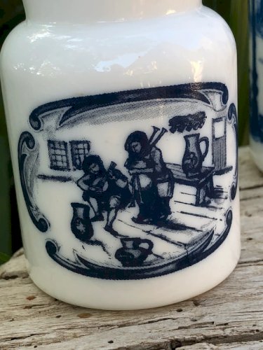 Pots d apothicaire vintage blancs et bleus en opaline