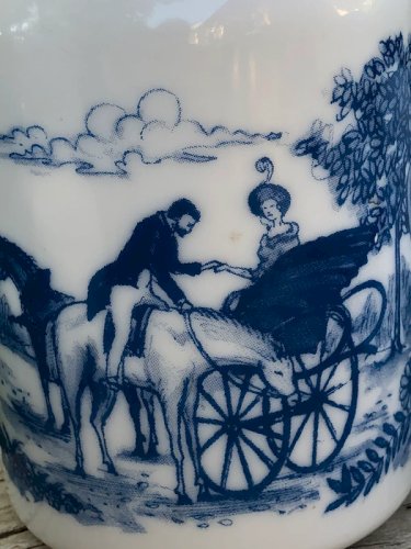 Pots d apothicaire vintage blancs et bleus en opaline