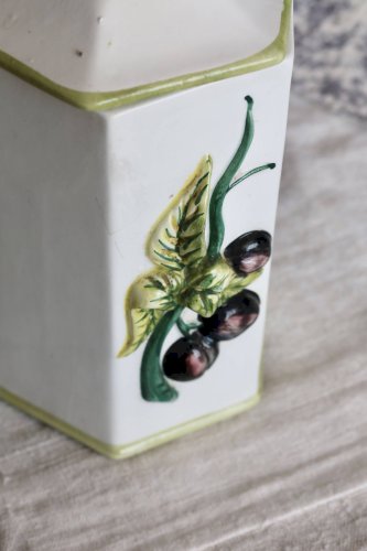 Pots de conservation vintage faïence et barbotine – Motifs fraise et olive