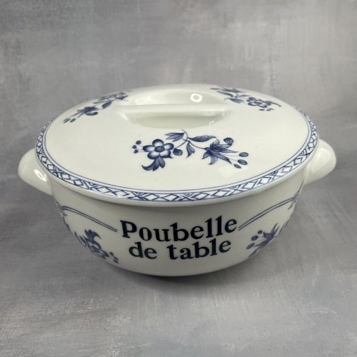  Poubelle de table vintage en porcelaine de paris décor vieux chine Diam.~16cm