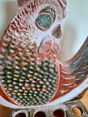 Poule vintage en terre cuite émaillée, décoration porte-œufs
