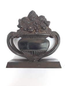 Brass towel holder or letter stand, antique finish.