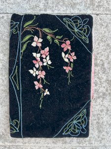 19th Century Velvet Silk Tissue Box Hand-Painted Floral Collection Antique