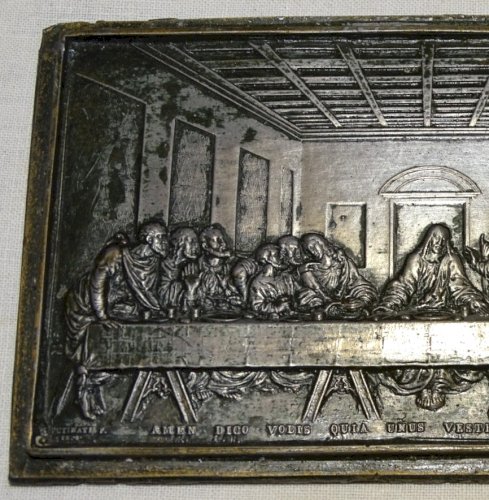 - PUTINATIF  1818 BAS RELIEF LA CENE d'après LEONARD de VINCI PLAQUE DE PLOMB  D