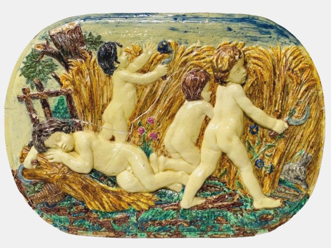 " Putti a la moisson " Groupe en orcelaine polychrome XX siècle par S SERGENT