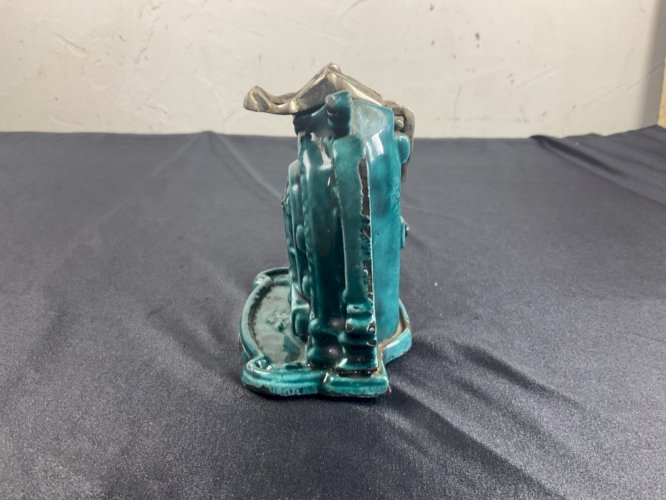 Pyrogène en Fonte Emaillée Vert en forme de poile à bois  Art Déco 1920-30 .