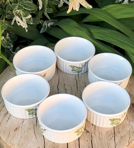 Ramequins blancs en porcelaine motifs Lierre