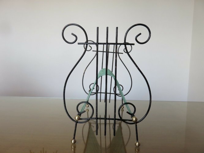 RANGE VINYLES LYRE METAL LAQUE VERT ET NOIR ET LAITON ANNEES 50 60 VINTAGE