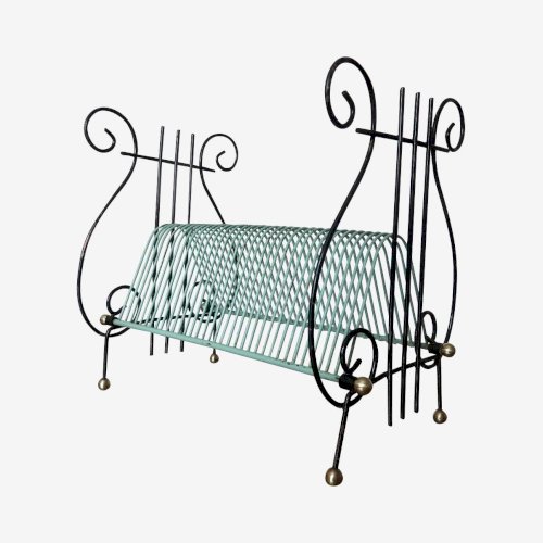 RANGE VINYLES LYRE METAL LAQUE VERT ET NOIR ET LAITON ANNEES 50 60 VINTAGE