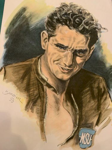 Rare affiche originale publicitaire  motard moto NSU 1953 James Dean style