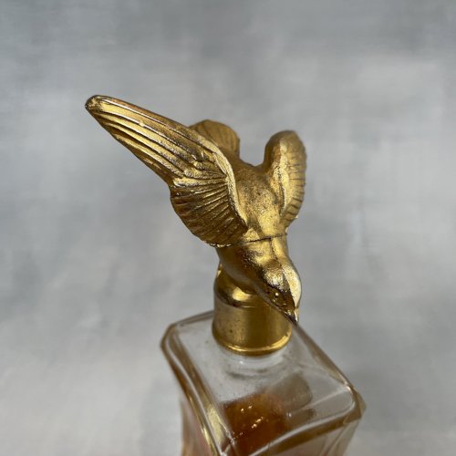 Rare ancien flacon de parfum Extrait Ruisseau d'or Loti Paris bouchon oiseau