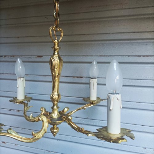 Rare ancien lustre en bronze doré 4 feux de style Louis XV en état de marche
