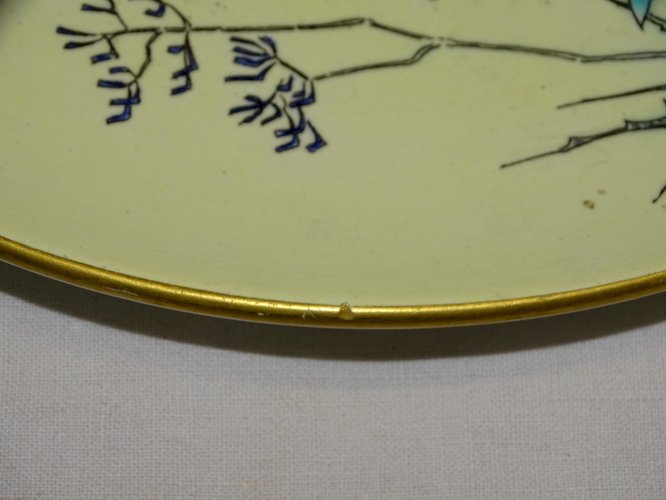 -RARE ASSIETTE CERAMIQUE BORDEAUX J. VIEILLARD d'après HOKUSAI fin XIX SOURIS