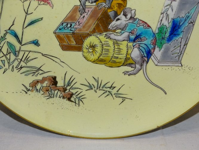 -RARE ASSIETTE CERAMIQUE BORDEAUX J. VIEILLARD d'après HOKUSAI fin XIX SOURIS