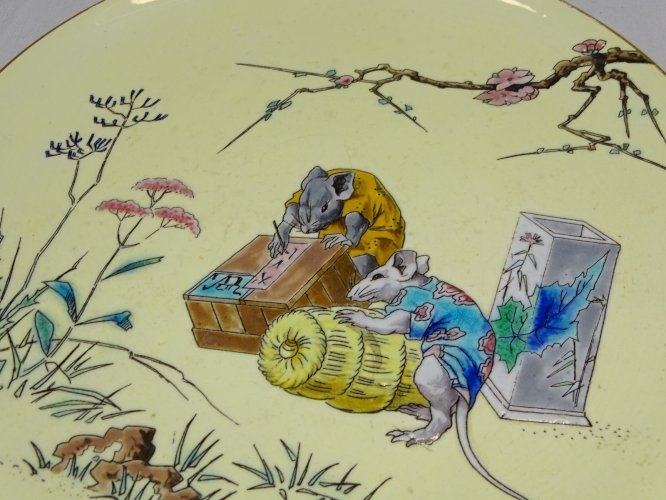 -RARE ASSIETTE CERAMIQUE BORDEAUX J. VIEILLARD d'après HOKUSAI fin XIX SOURIS