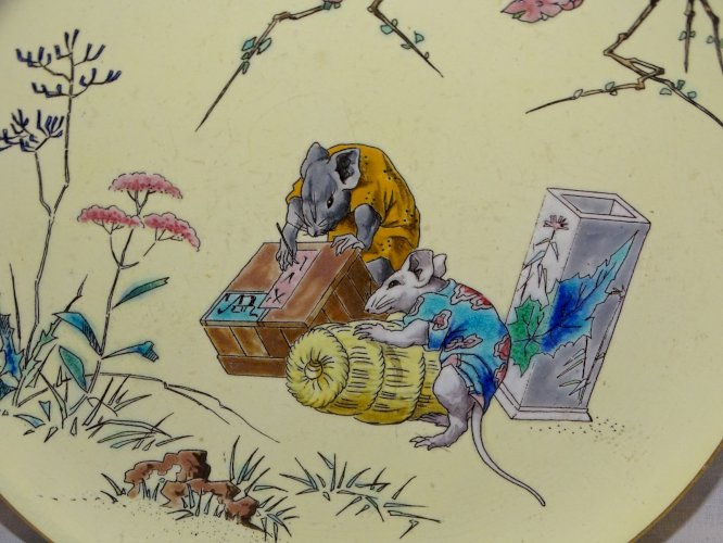 -RARE ASSIETTE CERAMIQUE BORDEAUX J. VIEILLARD d'après HOKUSAI fin XIX SOURIS