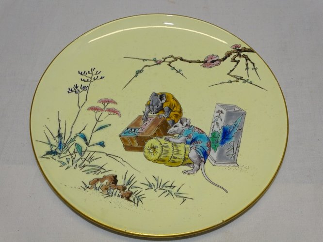 -RARE ASSIETTE CERAMIQUE BORDEAUX J. VIEILLARD d'après HOKUSAI fin XIX SOURIS