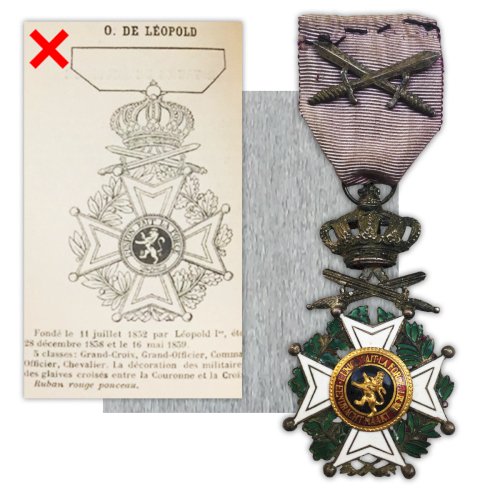 RARE & BELLE MÉDAILLE BIJOU ORDRE LEOPOLD 1ER AVEC GLAIVES ORIGINAL