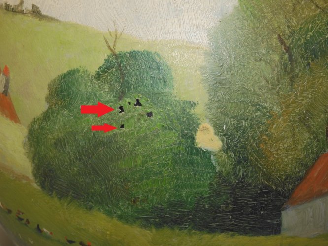 -RARE BOMBONNE DAME JEANNE VERRE PEINT décor PAYSAGE NAÏF non signé COLLECTION D