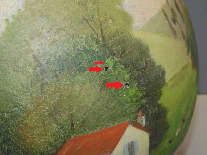 -RARE BOMBONNE DAME JEANNE VERRE PEINT décor PAYSAGE NAÏF non signé COLLECTION D