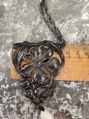 Rare collier floral Art Nouveau 1890-1910, bijou ancien avec Perle Pate De Verre