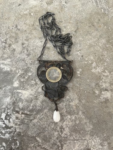 Rare collier floral Art Nouveau 1890-1910, bijou ancien avec Perle Pate De Verre