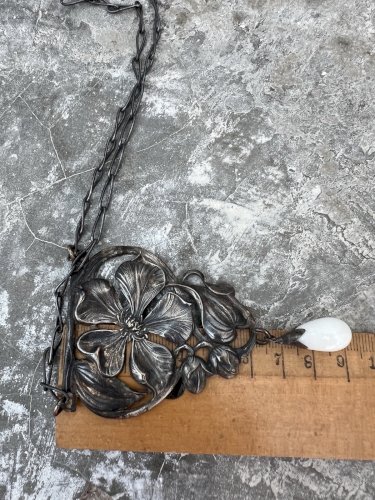 Rare collier floral Art Nouveau 1890-1910, bijou ancien avec Perle Pate De Verre