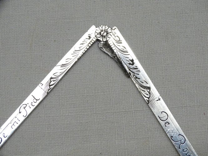 -RARE ETUI D'ARCHITECTE XVIIIe demi PIED de ROY COMPAS ARGENT ETUI GALUCHAT   D