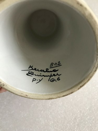 rare faience céramique Quimper pique cierge bougeoir façon diabolo Kéraluc